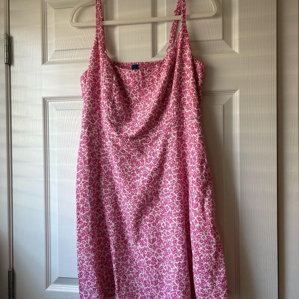 EUC Old Navy Pink Floral Fit & Flare Linen-Blend Mini Dress L